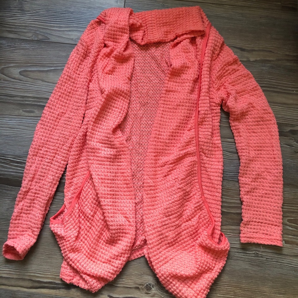 Coral waffle knit cardigan